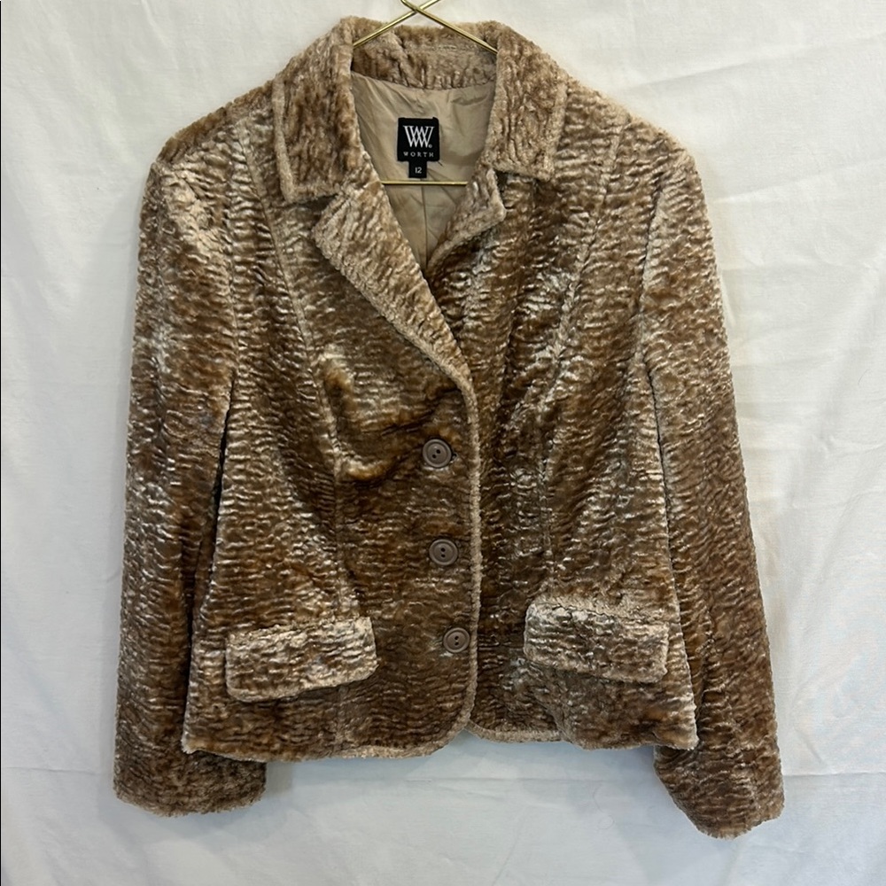 Worth Tan Cream Blazer Textured Faux Fur